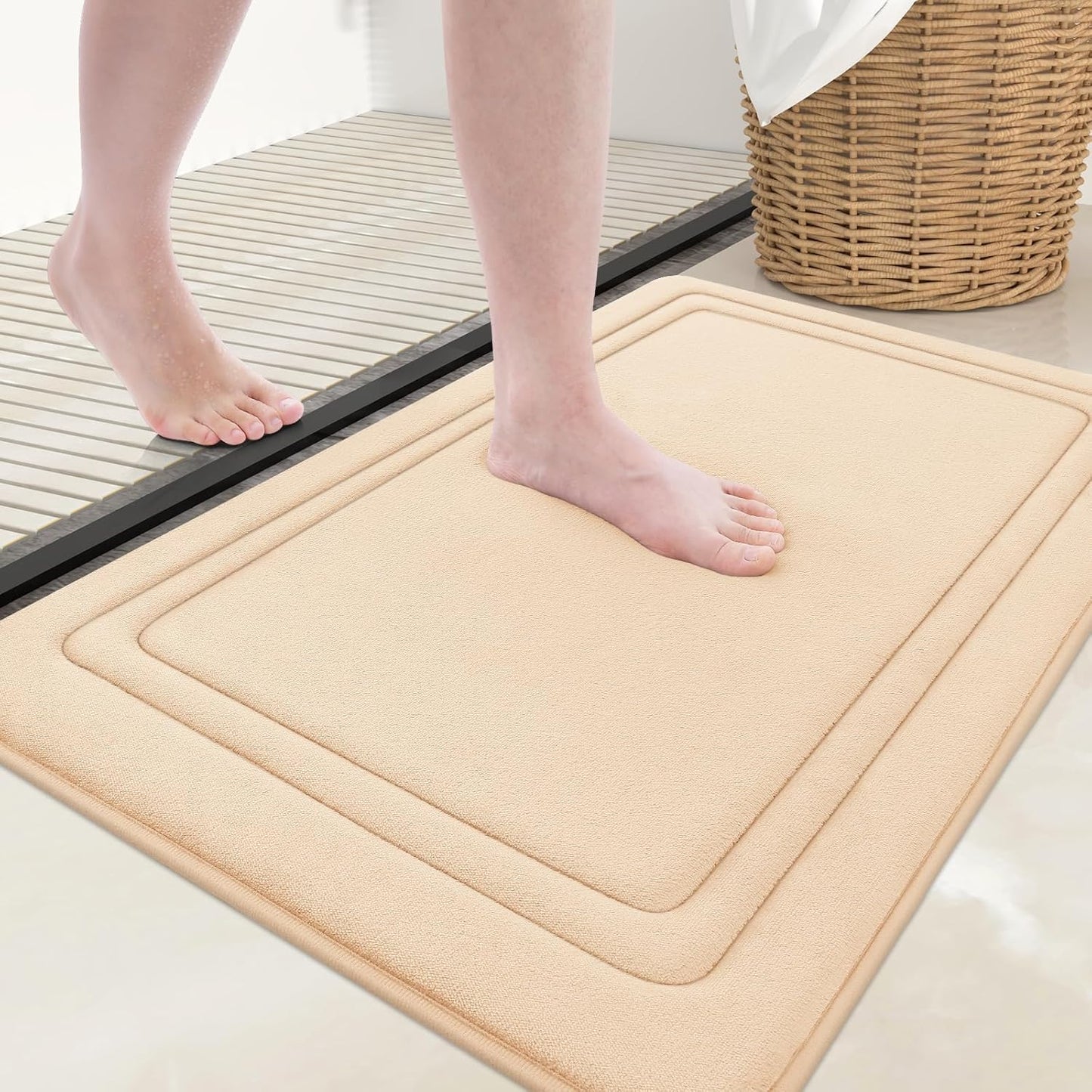 Grandaily Memory Foam Bath Mat Rug 30x20, Ultra Soft, Non-Slip and Absorbent Bathroom Rugs, Machine Wash Dry, Comfortable Bath Carpet for Bathroom Floor, Tub and Shower, Beige