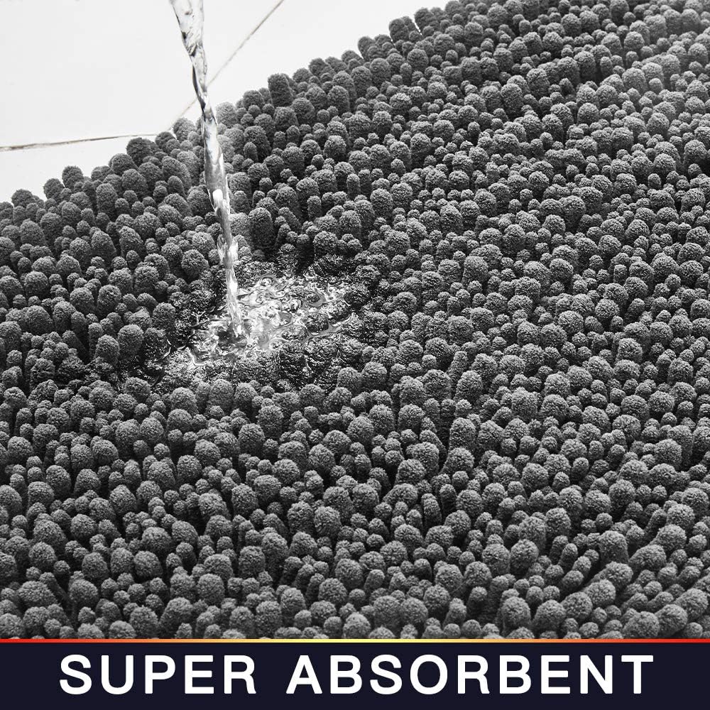 Walensee Bathroom Contour Rug Non Slip Toilet U Shaped Bath Mat (20x24, Grey) Water Absorbent Super Soft Shaggy Chenille Machine Washable Dry Extra Thick Perfect Absorbant Best Plush Carpet