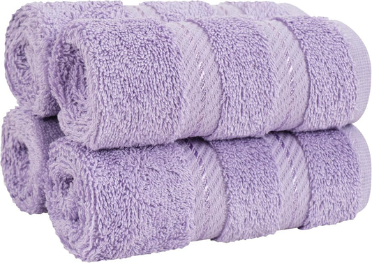 American Soft Linen Luxury Washcloths for Bathroom, 600 GSM 100% Cotton 4 Piece Turkish Wash Cloth Set, 13x13 in Soft Rags for Body and Face, Lilac Washcloths