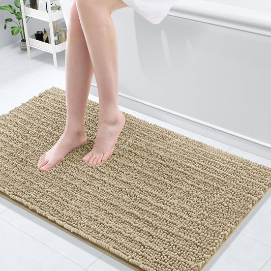 Arotive Luxury Chenille Bathroom Rug Mat, Extra Soft Thick Absorbent Shaggy Bath Rugs, Non-Slip Machine Wash Dry, Plush Bath Mats for Bathroom, Shower and Tub, 47x24, Beige