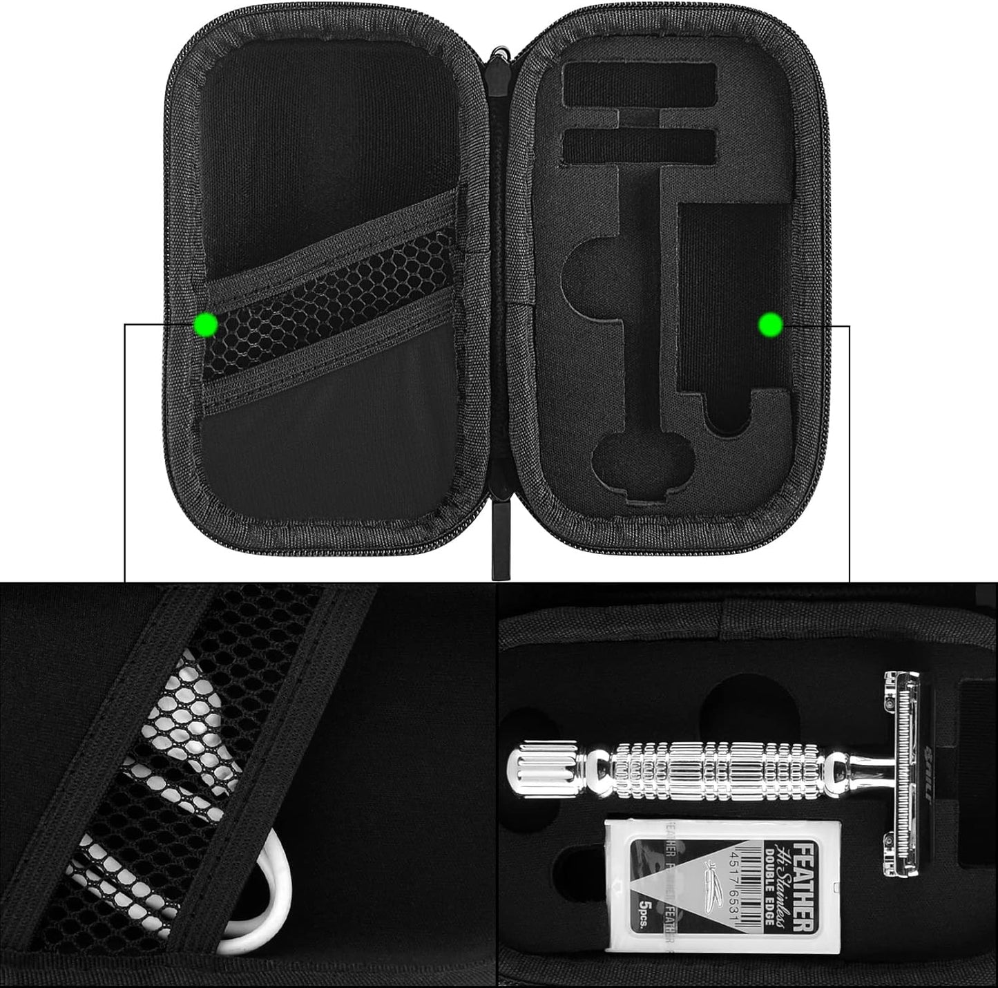 Linkidea Durable Hard Shell Shaving Travel Case, Storage Box for Short/Long Handled Razor Blades & Accessories, Compatible with Merkur, Vikings, WEISHI Double Edge Safety Razors (Black)