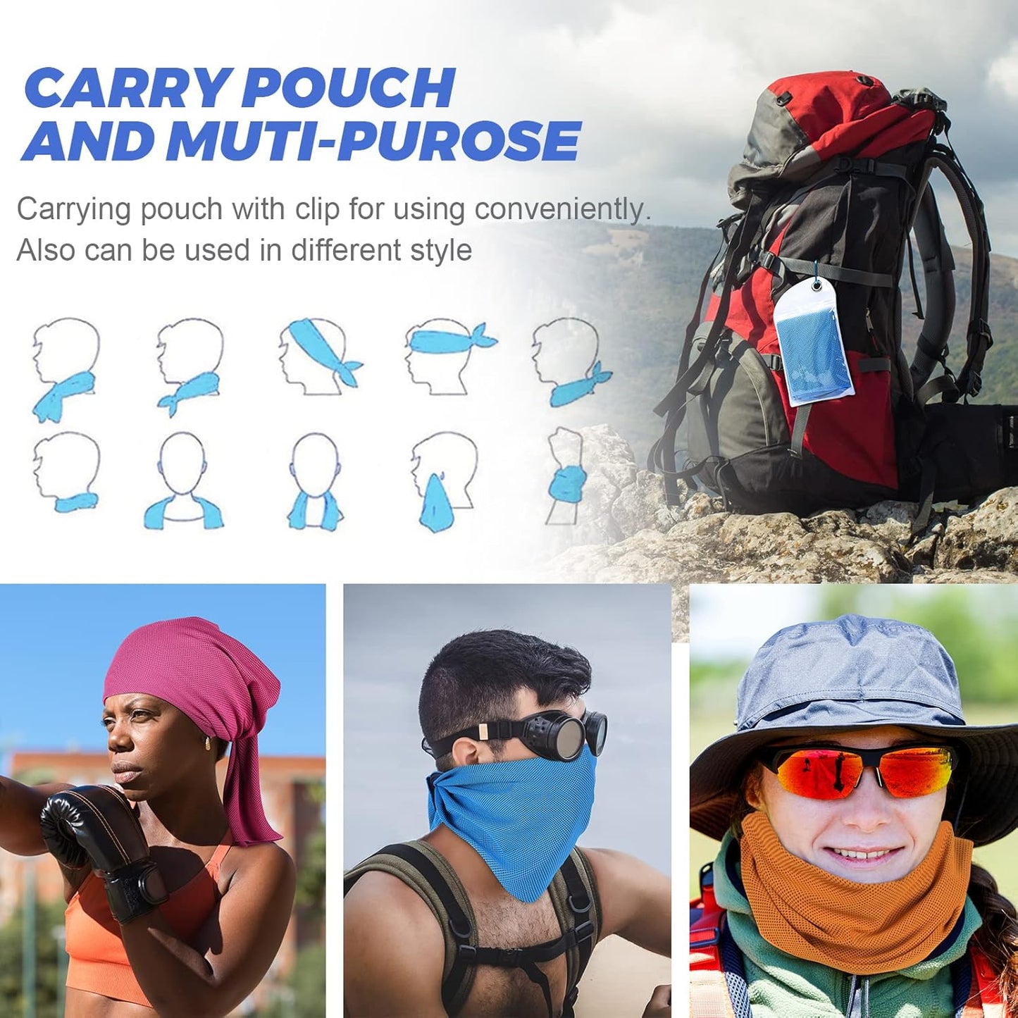 Cooling Towels for Neck and Face 10 Pack, 40x12’’ Soft Breathable Sweat Towels, Microfiber Sport Towel for Yoga, Gym, Workout, Running, Golf, Travel, Cooling Neck Wrap for Hot Weather