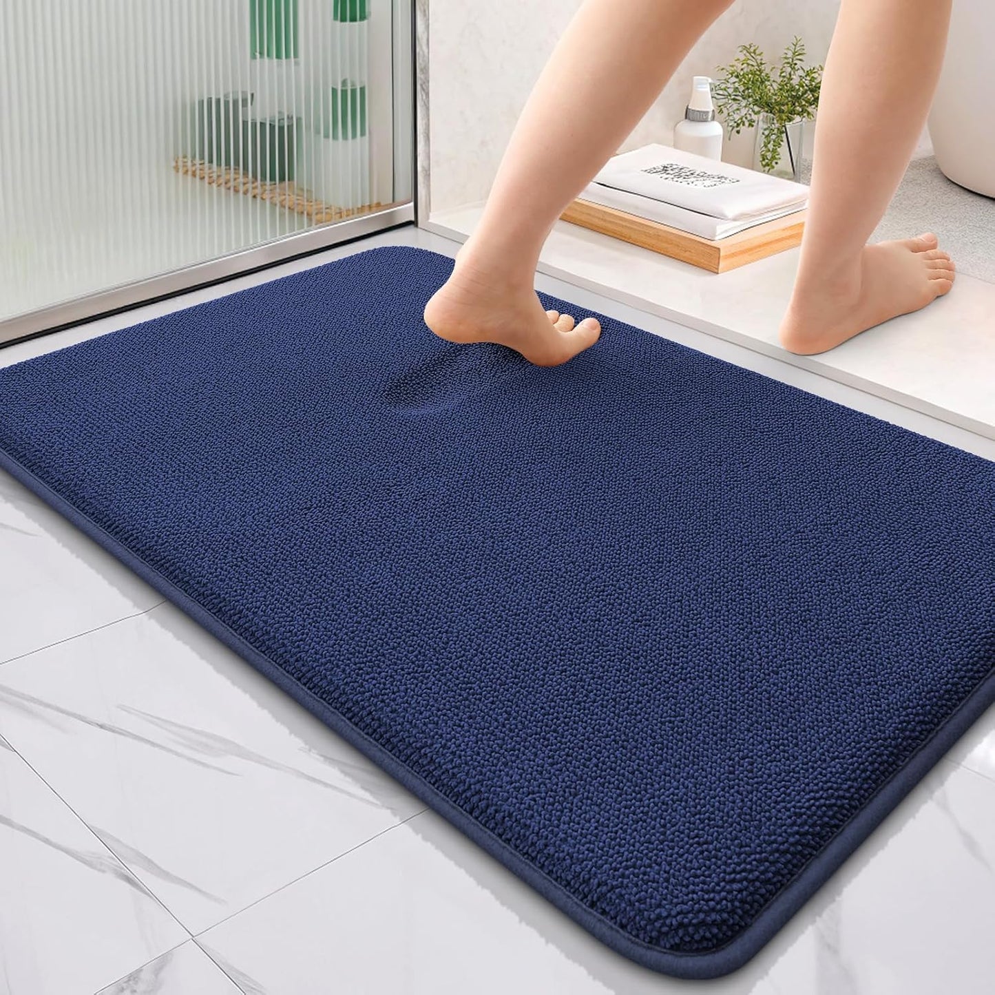 OLANLY Thick Memory Foam Bath Mat Rug 36x24, Extra Soft Absorbent Bathroom Rug, Quick Dry Bath Mats, Non-Slip, Machine Washable Carpet, Tub and Shower, Home Decor Accessories, Twilight Sapphire