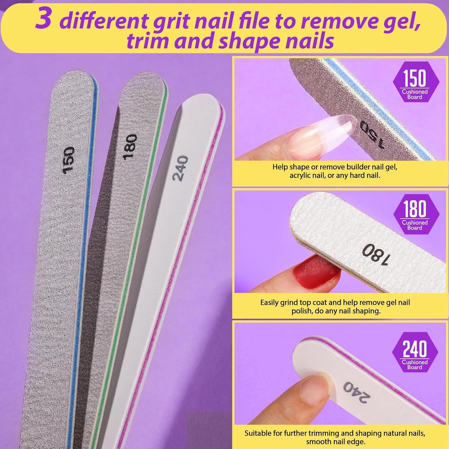 Teenitor Nail Buffer and Shine Kit, 12pcs Nail Files 100/180 Emery Boards for Natural Nails, Finger Nail File and Buffer Set for Nails, Nail Filer 240 Grit Nail File Buffing Block for Women