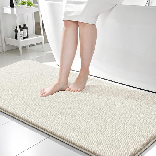 OLANLY Thick Memory Foam Bath Mat Rug 59x24, Extra Soft Absorbent Bathroom Rug, Quick Dry Bath Mats, Non-Slip, Machine Washable Carpet for Bathroom, Tub and Shower, Home Decor Accessories, Ivory