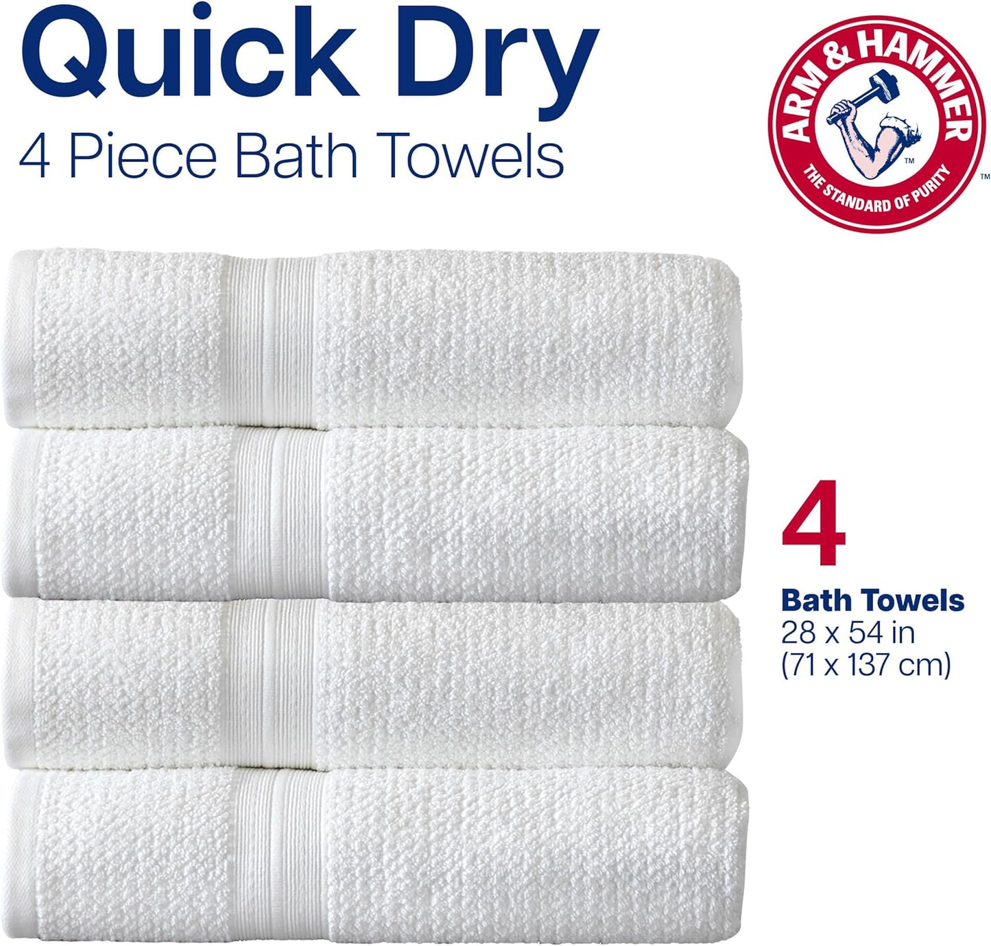 Arm & Hammer Quick Dry Bath Towels, 4 Piece, Light Grey
