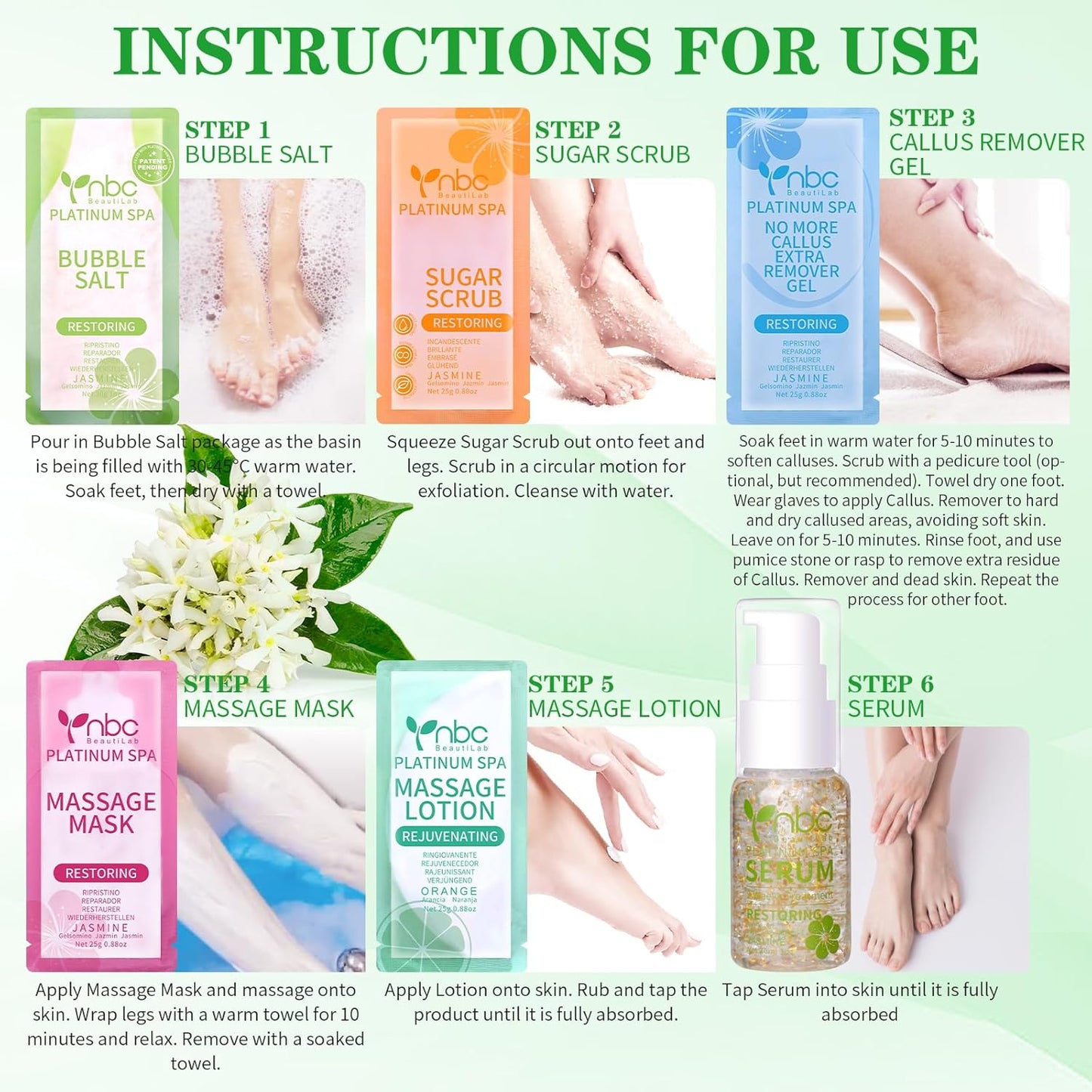 Pedicure Foot Soak Set - Upgraded 6 in 1 Foot Spa, Foot Bath Spa, Pedicure Kit, Foot Soak for Tired & Dry Cracked Feet, Athletes Feet, Bad Odor, Softens Calluses (Jasmine)