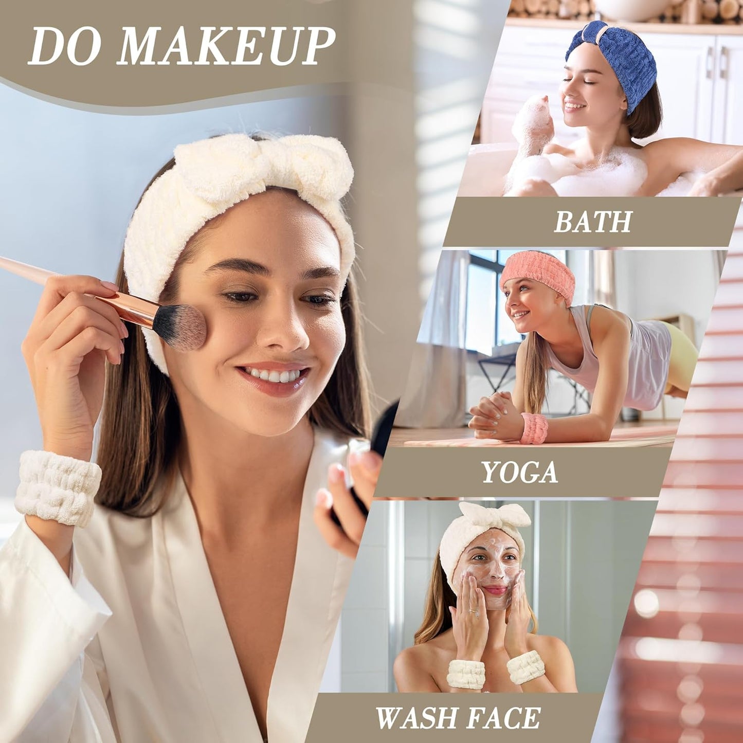 Spa Headband and Wristband Set - 3-Piece Skincare Headbands & 6-Piece Wrist Spa Wristbands for Women,Facial Hairbands for Washing Face, Makeup, Sports, Yoga, Headband for Washing