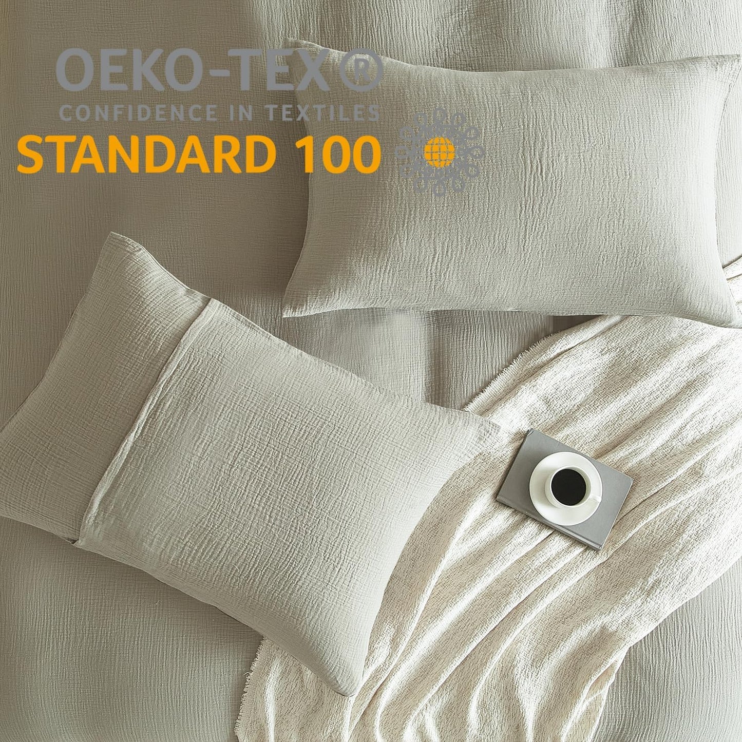 SE SOFTEXLY Muslin Pillowcases Standard Size 100% Cotton, 2 Pack Linen Like Pillow Shams with Envelope Closure, Ultral Soft and Breathable Pillow Case Covers, Smoky-Green, 20" X 26", No Filling