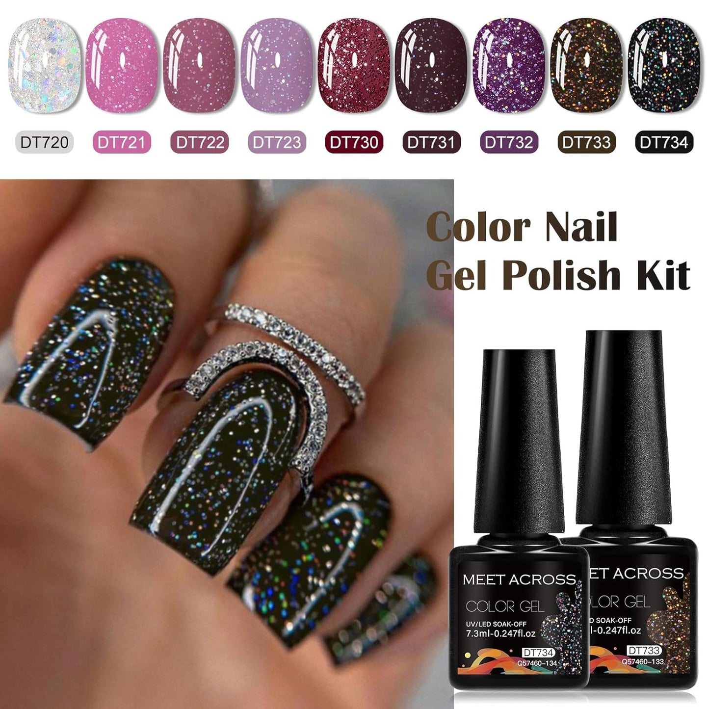 MEET ACROSS 9 Colors Gel Nail Polish + 3PCS Function Gel Nail Polish Kit,Fashion Nail Art Set Design Gifts for Women Manicure Salon (SET23, 12pcs)