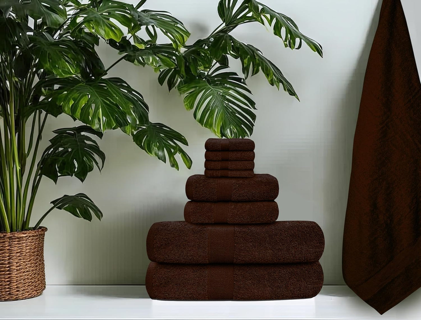 Softolle Luxury 8 Piece Towel Set, 2 Bath Towels 2 Hand Towels 4 Washcloths, Towels for Bathroom, Home, Spa & Gym - Highly Absorbent (Brown)