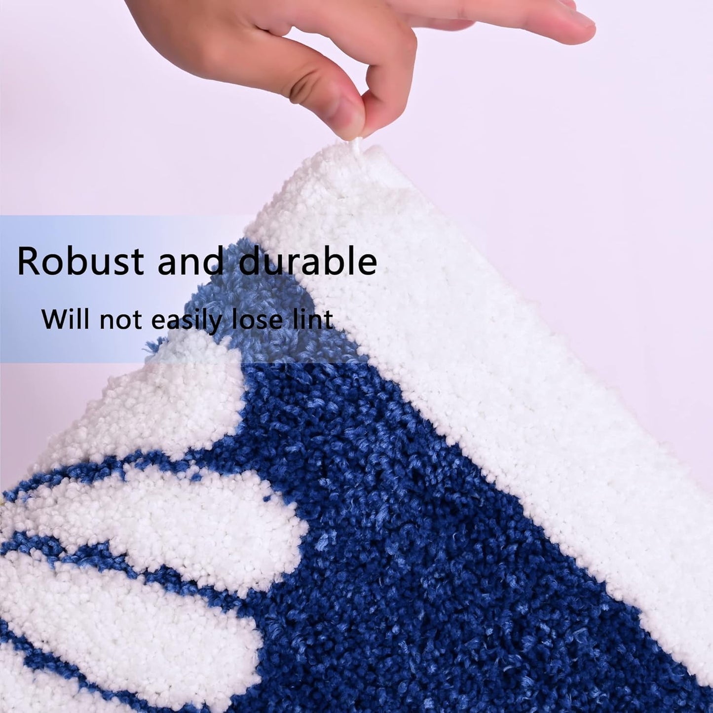 Bath Mat, White Flower, 16"x24", Non Slip, Machine Washable