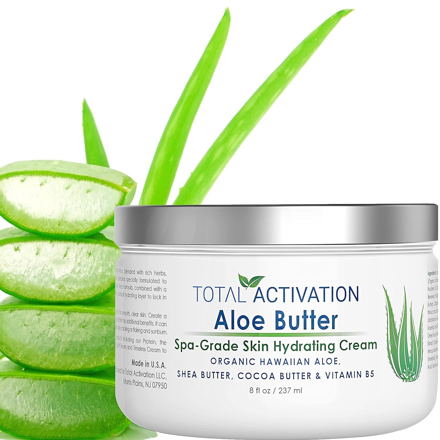 Total Activation Large 8 oz Hawaiian Aloe Vera Cream for Face, Moisturizer to use Day or Night, Anti Wrinkle Aloe Vera Lotion for Skin, Sunburn Relief, and Dry Skin