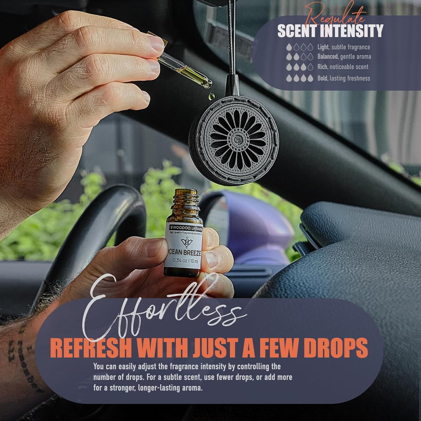 Wood Car Air Freshener — Handmade Air Freshener — Best Wheels Aromatherapy Fragrance Oil Diffuser in Wooden Gift Box — Ready To Gift Set with Ocean Breeze Fragrance Oil - 10 ml