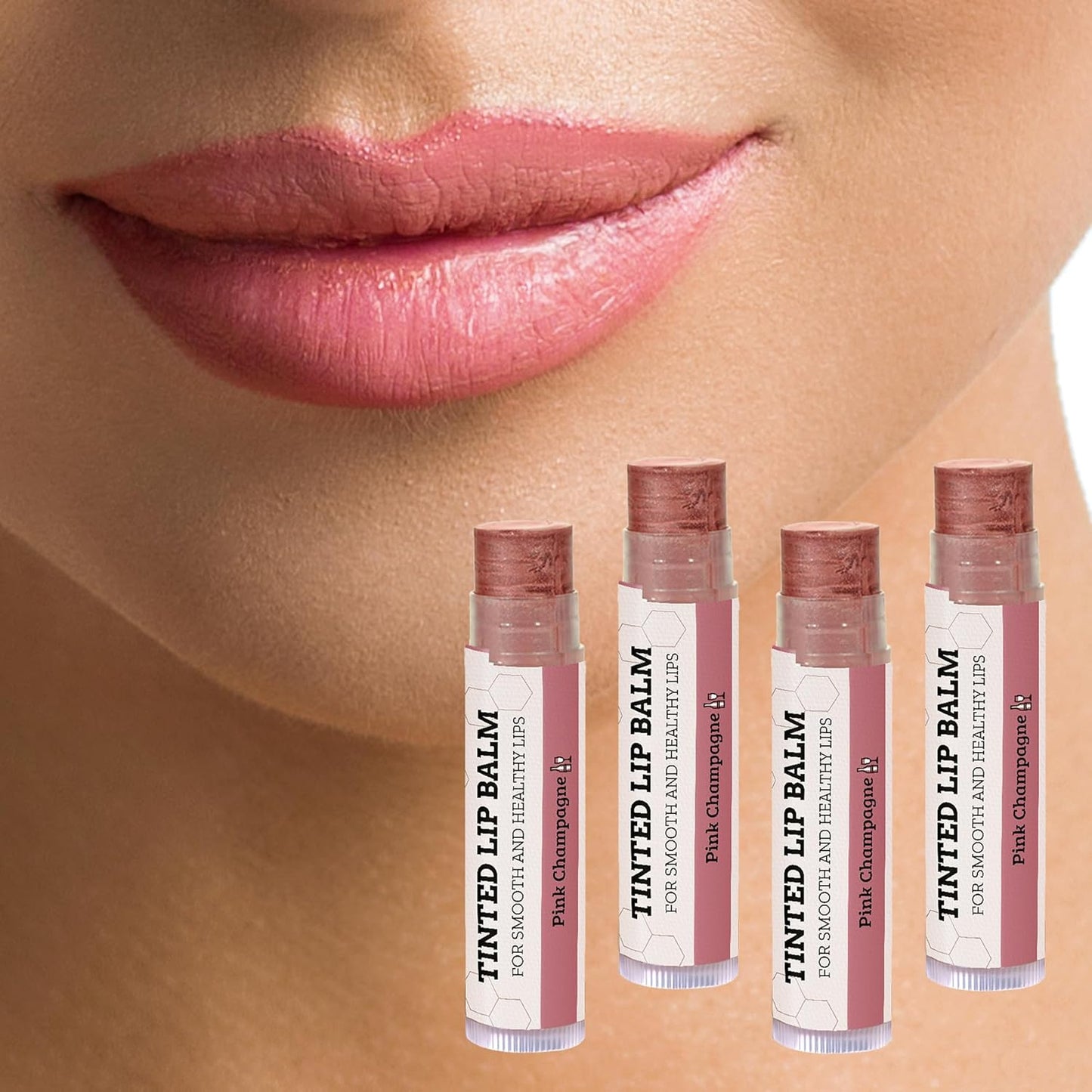 Earth's Daughter Tinted Lip Balm 4-Pack of Pink Champagne Color - Beeswax, Coconut Oil, Cocoa Butter, Vitamin - Moisturize and Beautify - Paraben Free