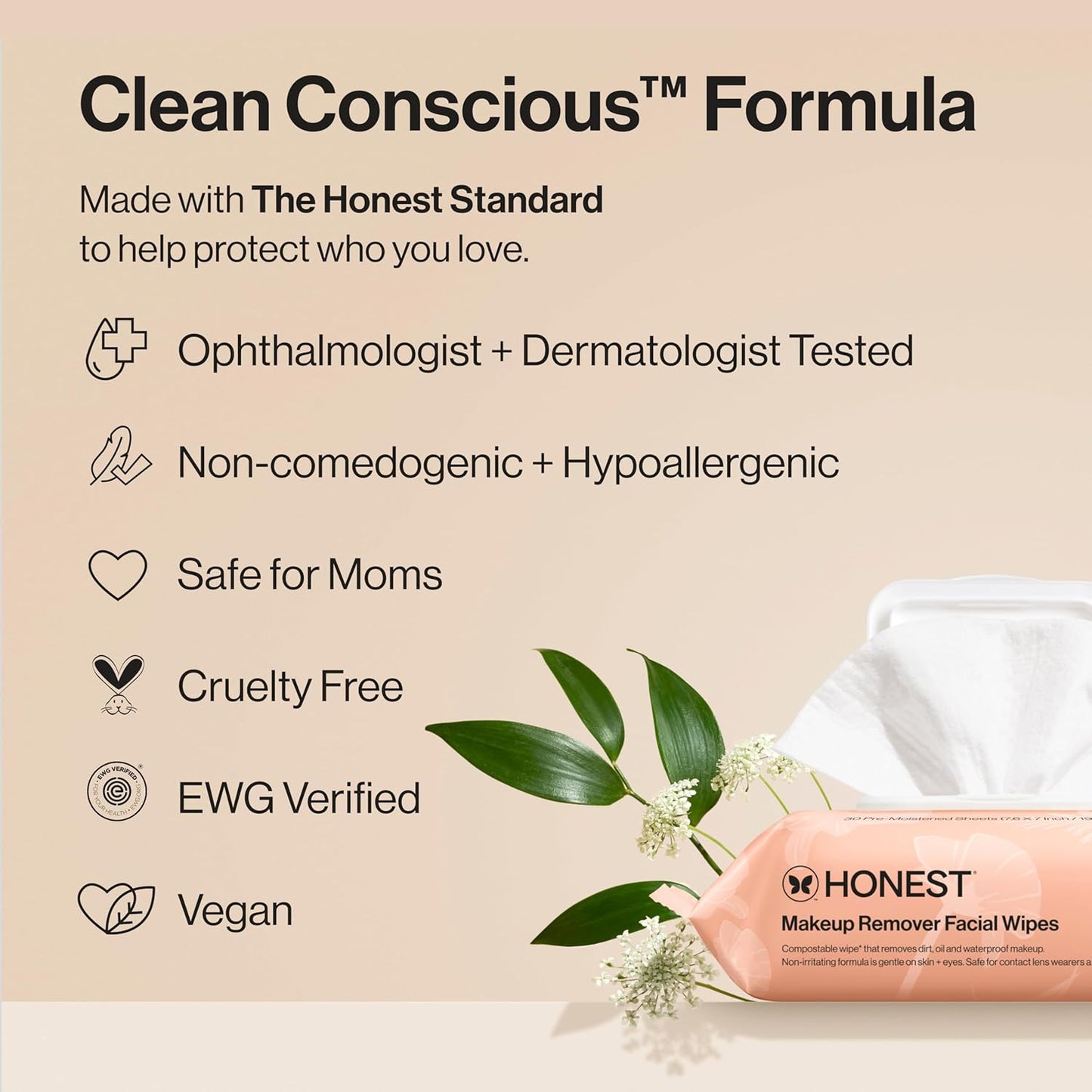 Honest Beauty Fragrance Free Cleansing Makeup Remover Facial Wipes | Plant Based, Hypoallergenic, Gentle for Sensitive Skin | 30 Count