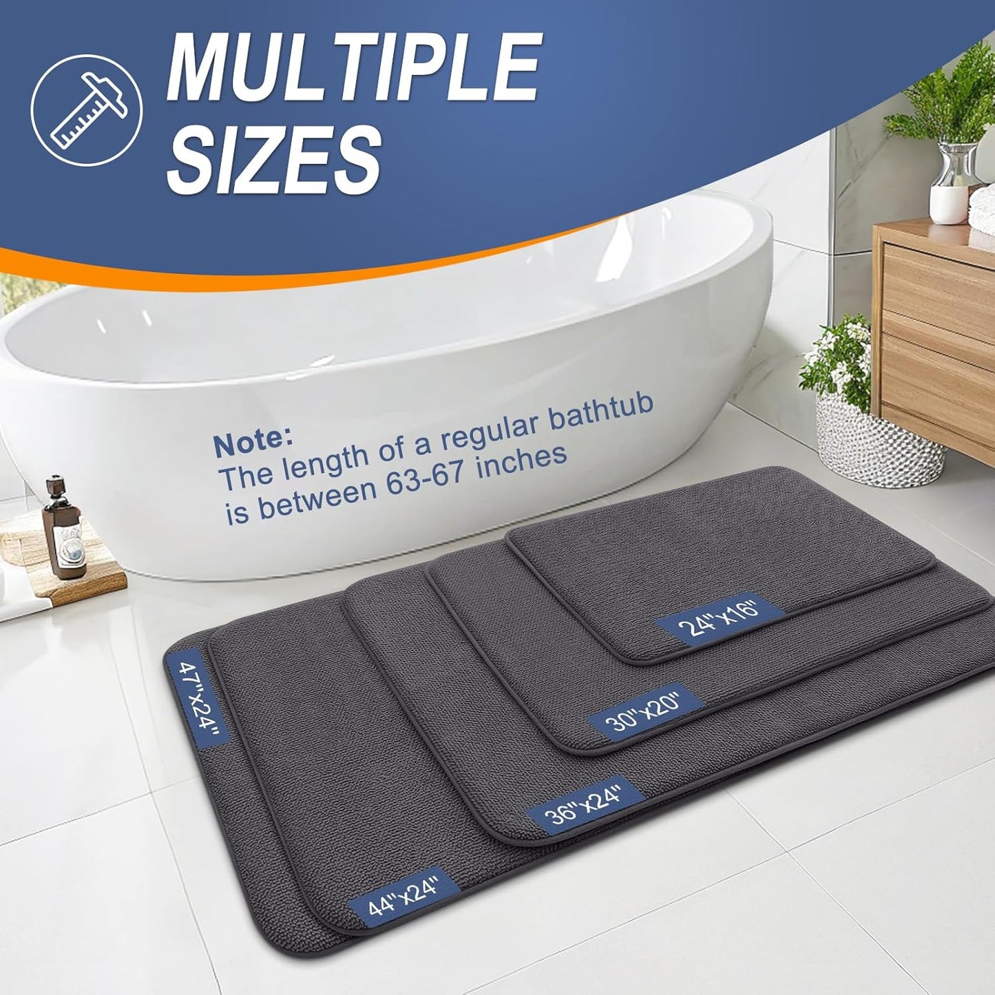 OLANLY Thick Memory Foam Bath Mat Rug 34x21, Extra Soft Absorbent Bathroom Rug, Quick Dry Bath Mats, Non-Slip, Machine Washable Carpet for Bathroom, Tub and Shower, Home Decor Accessories, Dark Grey