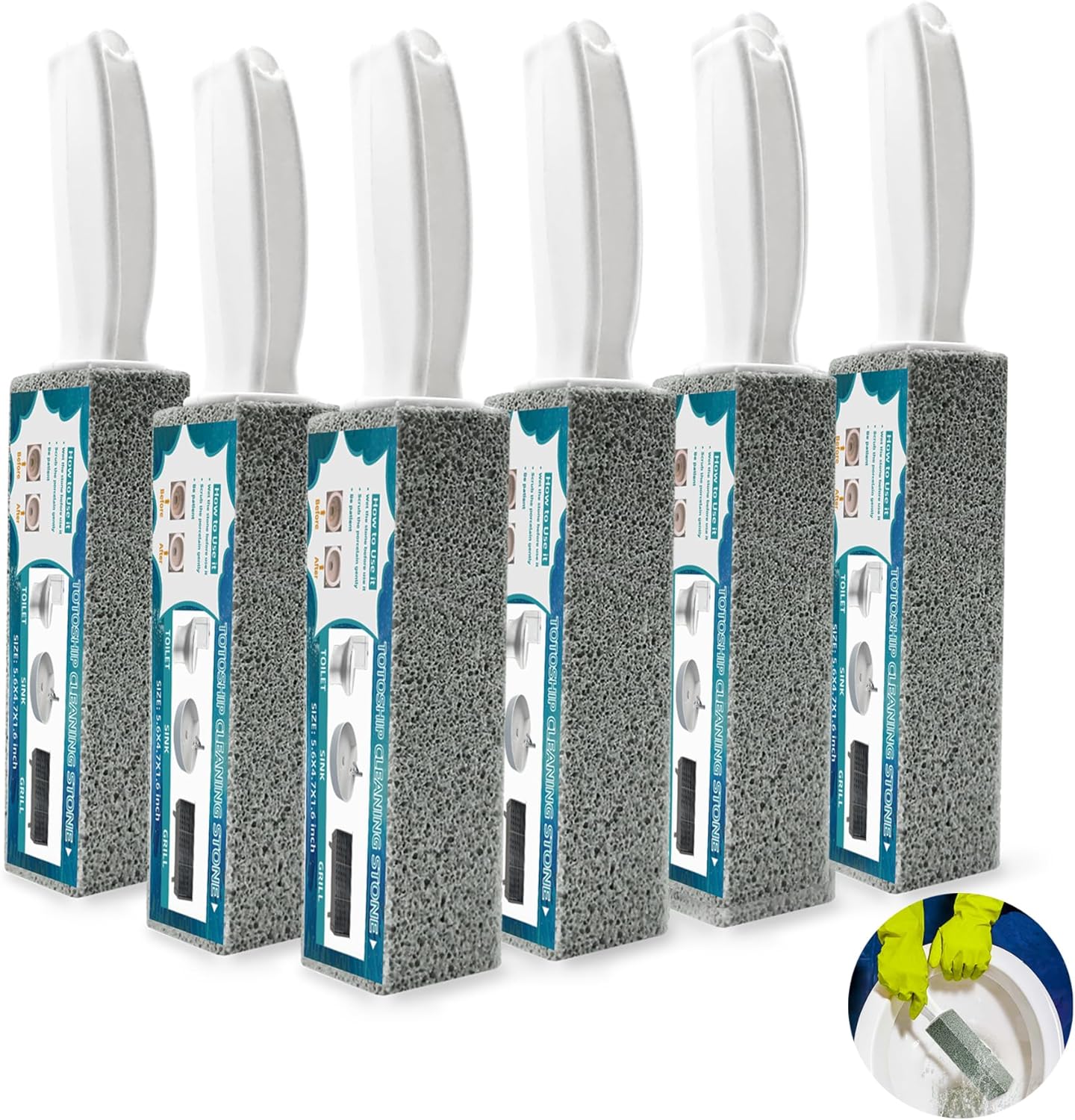 Pumice Stone for Toilet Bowl Cleaning with Handle Household Cleaning 6 Pack