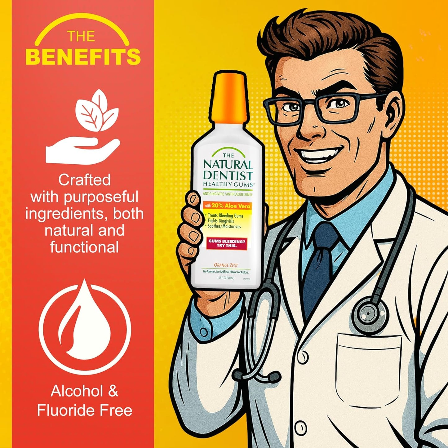 The Natural Dentist Healthy Gums Mouth Wash, Orange Zest, 16.9 Fl Oz