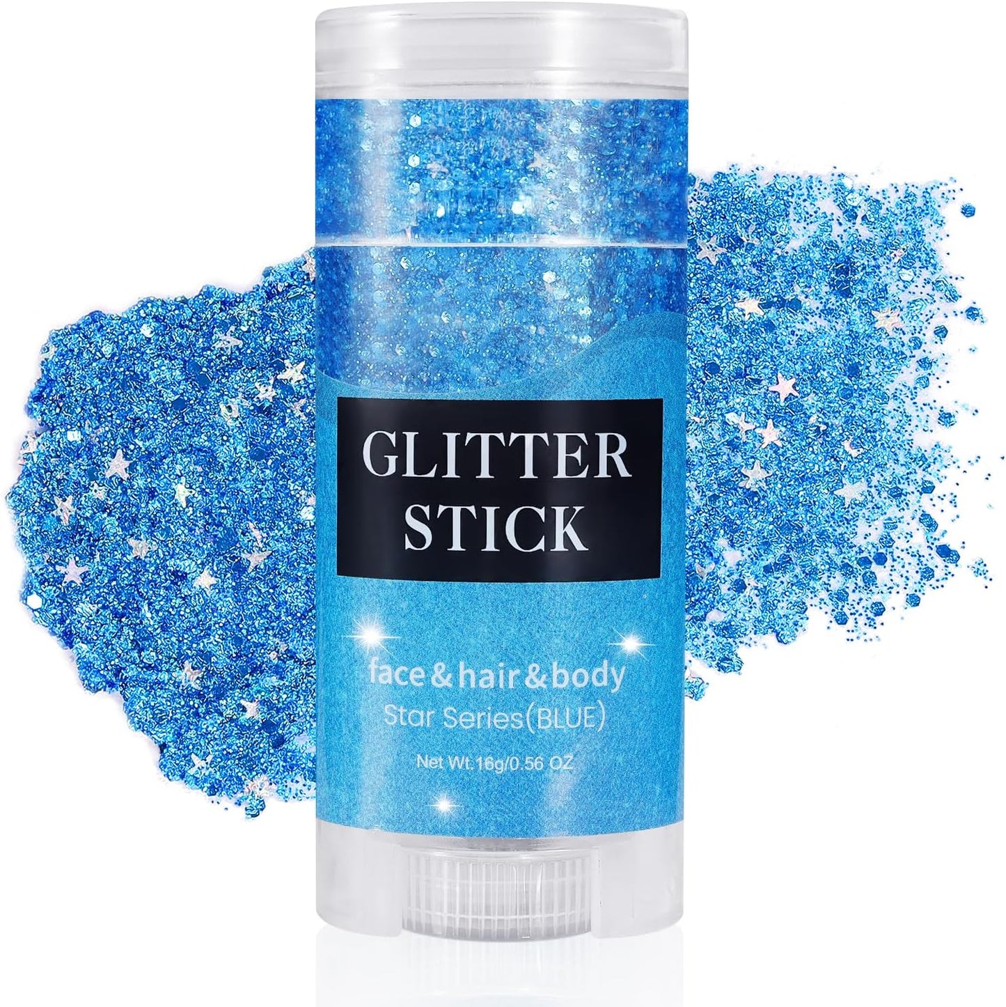 Mysense Blue Body Glitter Stick, Waterproof Face Glitter Makeup, Festival Rave Pride Accessories, Hair Glitter Gel for Kids Women, Sparkling Mermaid Sequin Chunky Glitter Face Paint, 0.56oz