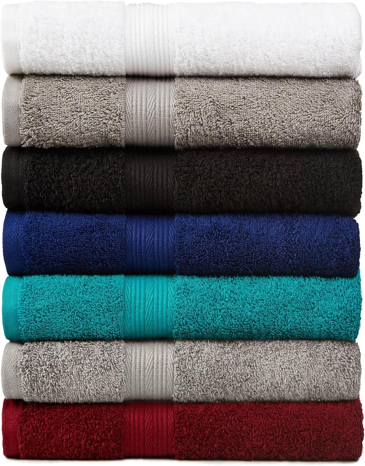 Amazon Basics 6 Piece Oversized Fade resistant Towel set, 100% Cotton towels for bathroom, soft and absorbent, 2 Bath Towels, 2 Hand Towels and 2 Washcloths bathroom towel set, White