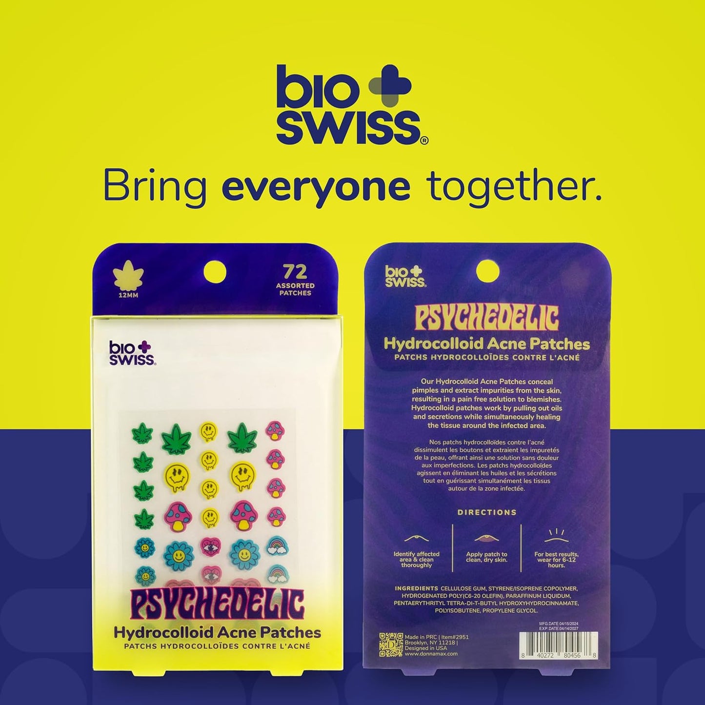 BioSwiss Psychedelic Pimple Patches, Hydrocolloid Acne Patch for Zits and Blemishes, Face and Skin Stickers, 72 Count