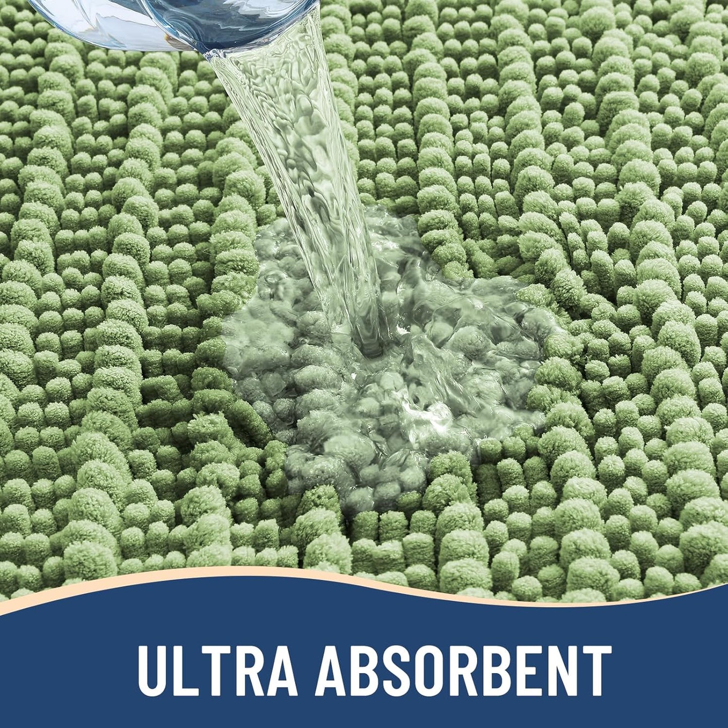 Arotive Luxury Chenille Bathroom Rug Mat, Extra Soft Thick Absorbent Shaggy Bath Rugs, Non-Slip Machine Wash Dry, Plush Bath Mats for Bathroom, Shower and Tub, 24x16, Sage Green