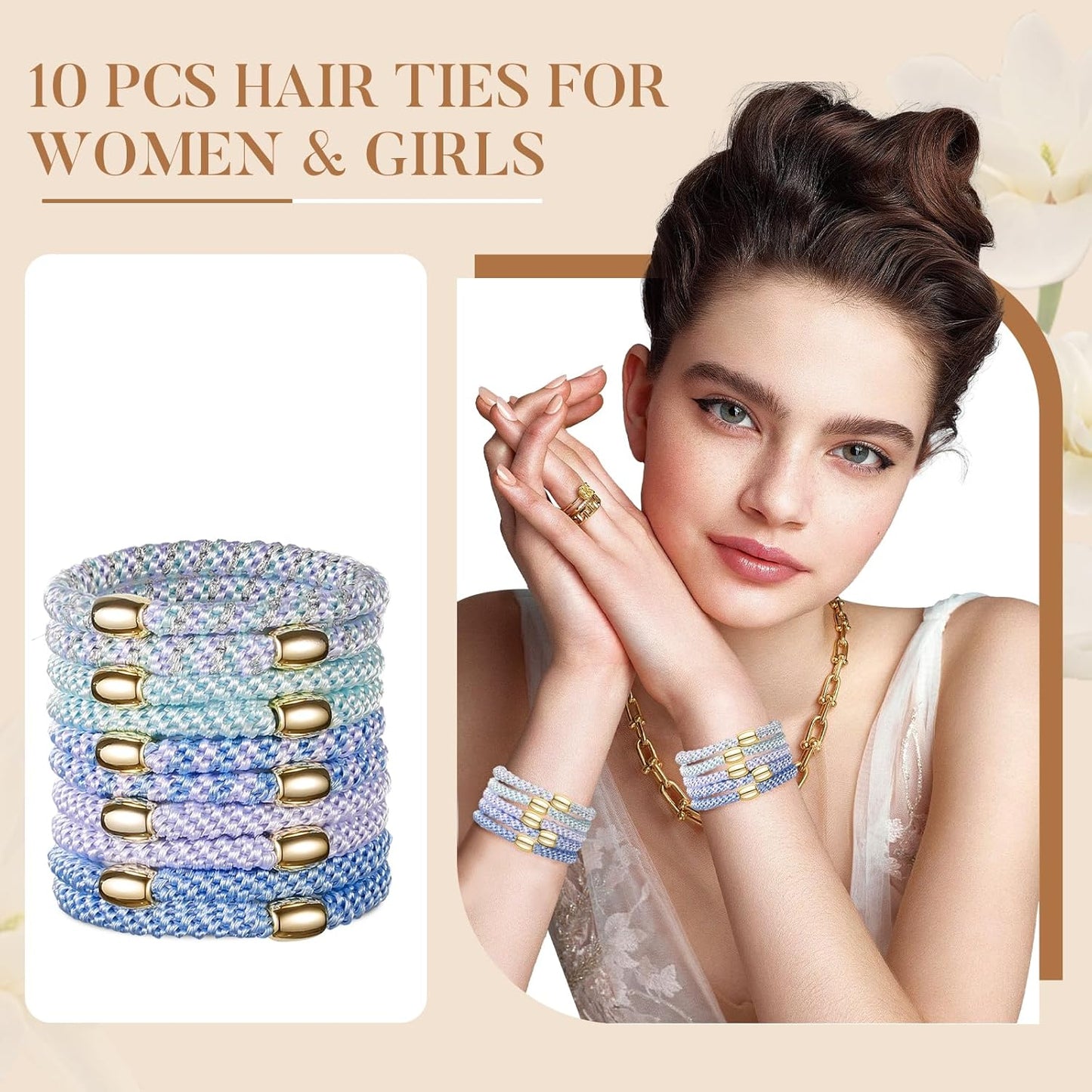 Hair Ties No Damage - 10PCS Ponytail Holders - Elastic Hair Ties for Thick Hair - Braided Hair Bands for Women Girls's Hair - Blue Sky