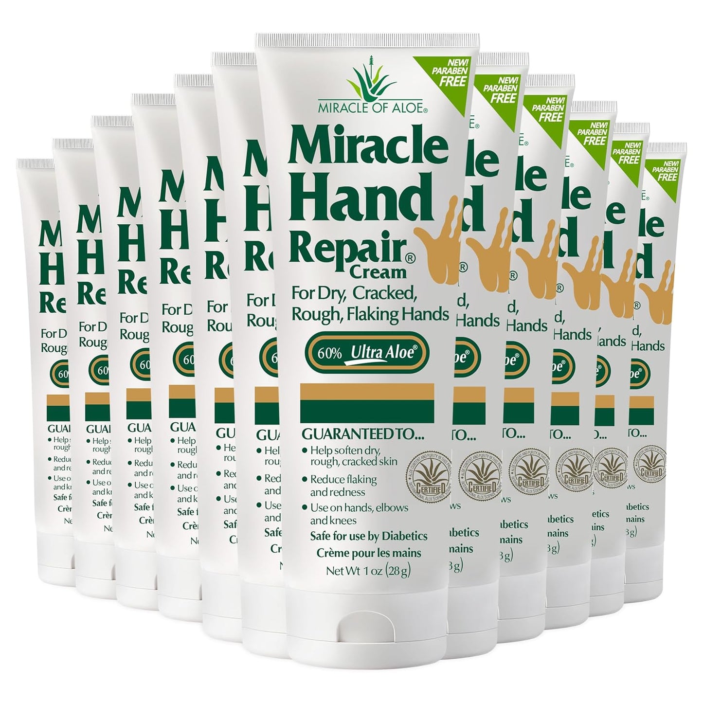Miracle Hand Repair Cream for Dry Cracked Hands 1 oz Best Healing Hand Cream with 60% Aloe Vera - Non-Greasy Moisturizer for Working Hands - Fast Absorbing Lotion for Extremely Dry Skin (12-Pack)