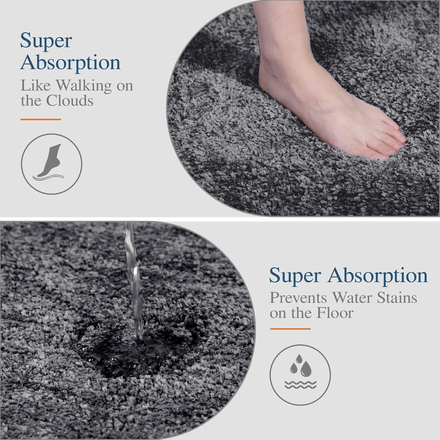 Walensee Non Slip Bath Mat (16 x 24, Dark Grey) - Soft Microfiber Shaggy Mat, Water Absorbent, Machine Washable, Thick Plush Shower Rug