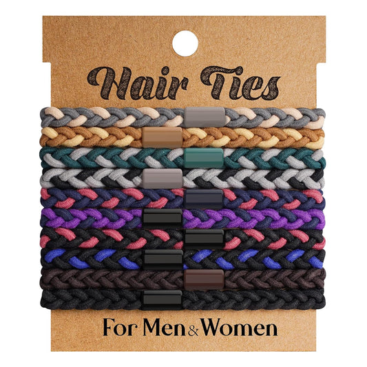 EasYoung 10pcs Braided Hair Ties for Thick, Curly Hair - No Crease Coils for Men's Buns & Women's Long Hair