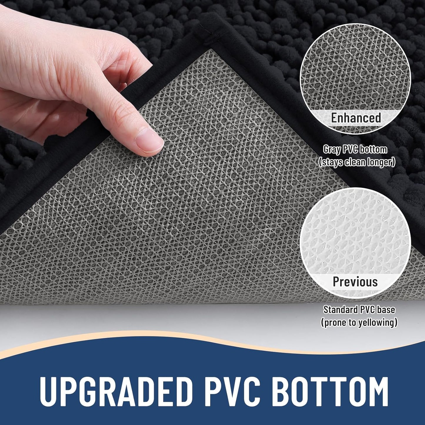 Arotive Luxury Chenille Bathroom Rug Mat, Extra Soft Thick Absorbent Shaggy Bath Rugs, Non-Slip Machine Wash Dry, Plush Bath Mats for Bathroom, Shower and Tub, 50x30, Black