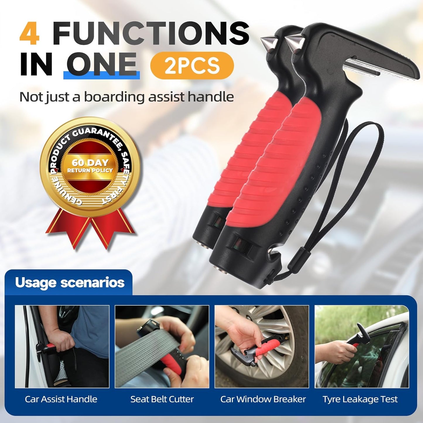 4 in 1 Car Door Handle Assist for Elderly 2PCS - Multifunction Car Transfer Aid - Help Elderly Get Out of Car, Auto Cane Portable Vehicle Support Handle for Seniors, Handicapped, Max 450 Pounds