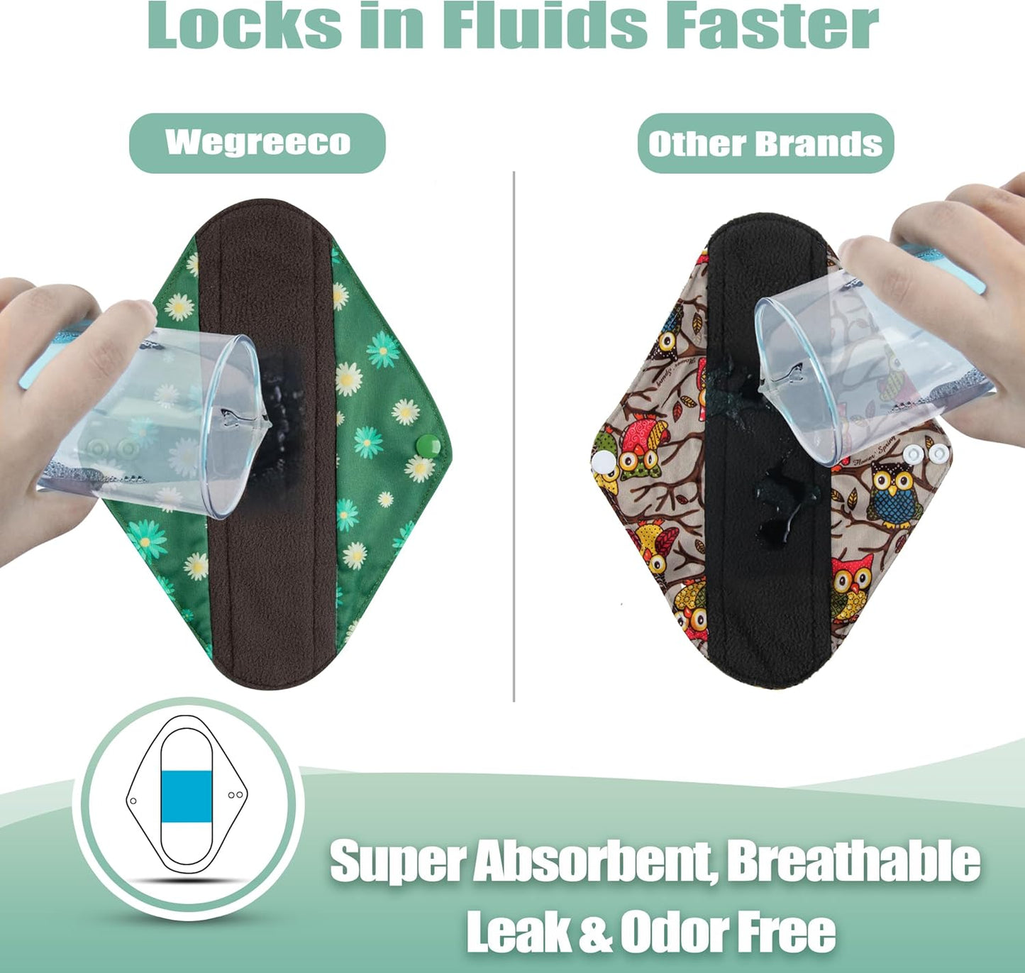 Wegreeco Cloth Menstrual Pads - Soft Washable Pads for Women - Reusable Panty Liners for Women - 6 Pack with 1 Cloth Mini Wet Bag (Medium, Chrysanthemums)