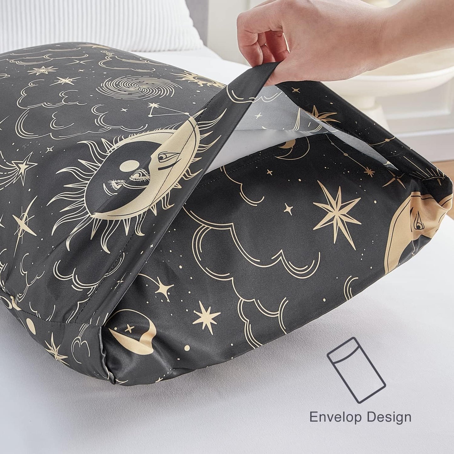 EXQ Home Satin Pillowcase for Hair and Skin King - Black Printed Silk Pillowcase 2 Pack 20x40 inches - Satin Pillow Cases Set of 2 with Envelope Closure, Gifts for Women Men