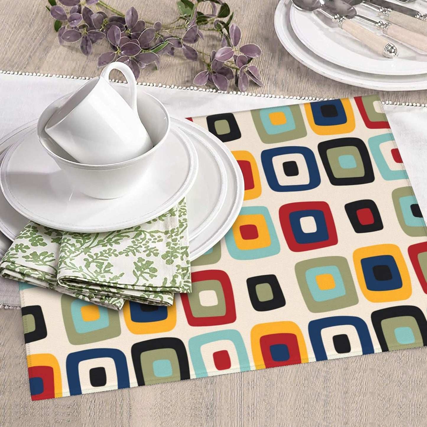 Mid Century Modern Retro Kitchen Drying Mat Microfiber Dish Drainer Mat for Kitchen Counter Absorbent Reusable Washable Vintage Decorative Drying Pad 16x18 Inch