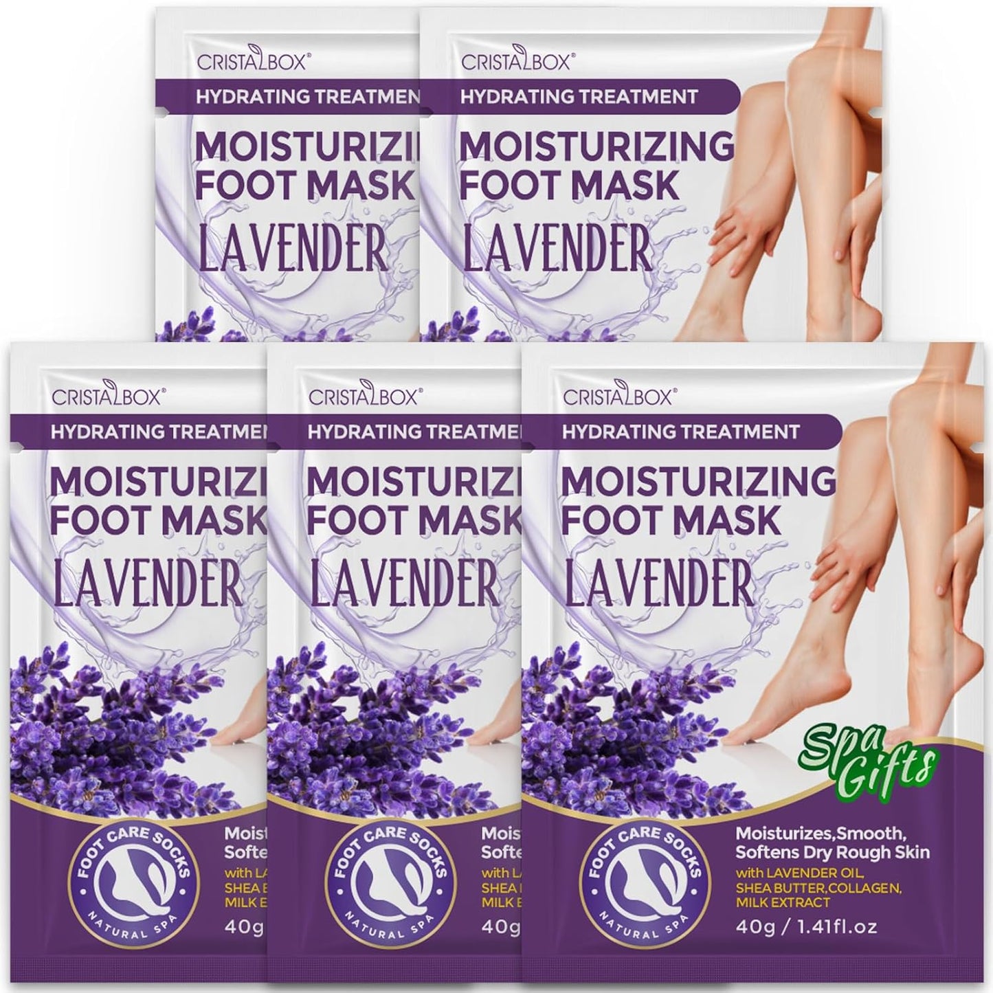 Moisturizing Foot Mask 5 Pack,Hydrating Foot Masks for Dry Cracked Feet,Moisturizing Socks Dry Skin Moisturizer for Soft and Smooth Touch Feet,Foot Care Spa Gifts for Women Men Stocking Stuffers