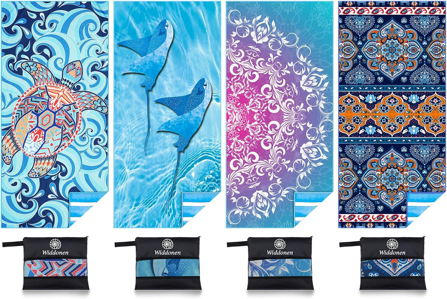 4 Pack Microfiber Lightweight Beach Towel Sand Free Quick Dry Absorbent Thin Compact Towels for Swimming Pool Camping Beach Accessories Large Easy Pack Travel Things for Vacation Essentials Gift