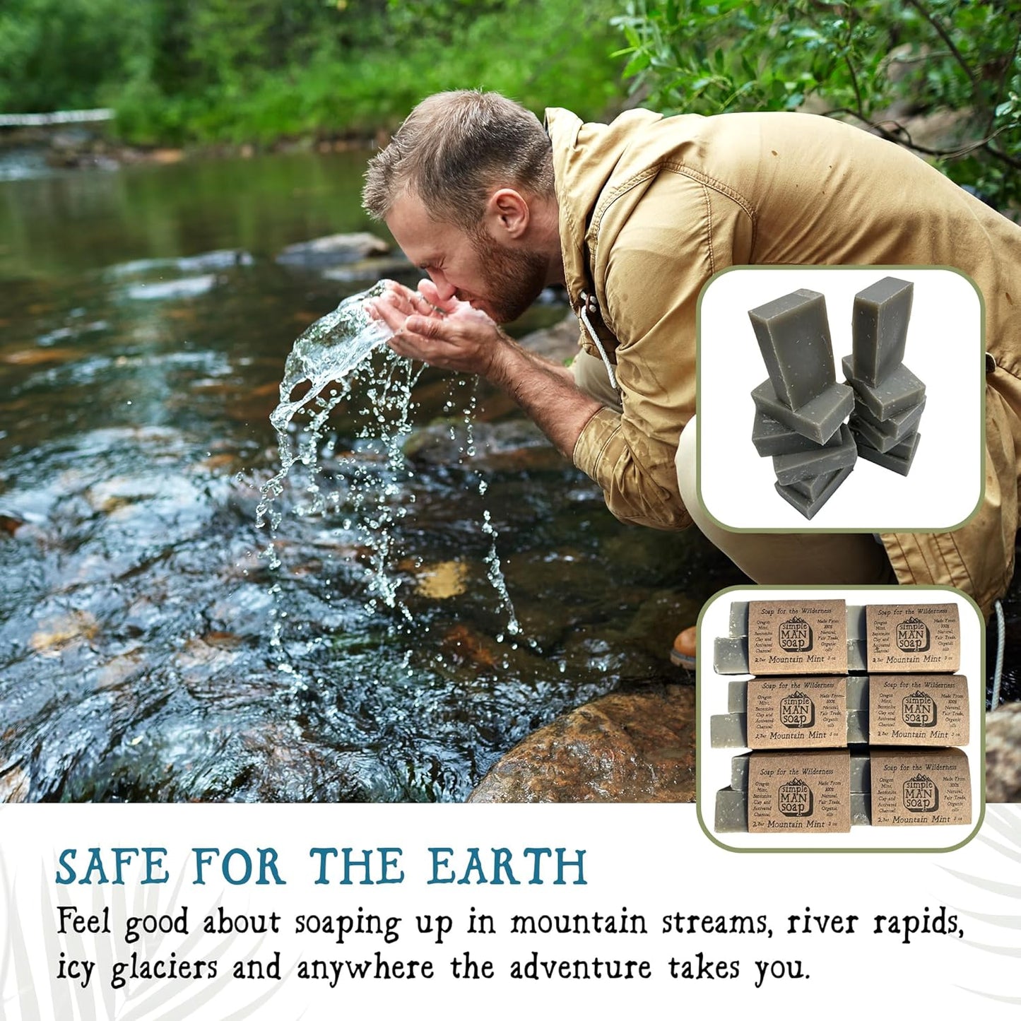 SimpleMan Soap Bar (Mountain Mint) - Men’s soap with Organic & Fair Trade Essential Oils - All Natural, Handmade Man Bath Soap Bars-Pack of 12-2.5 Ounce bars(30 Ounces Total)