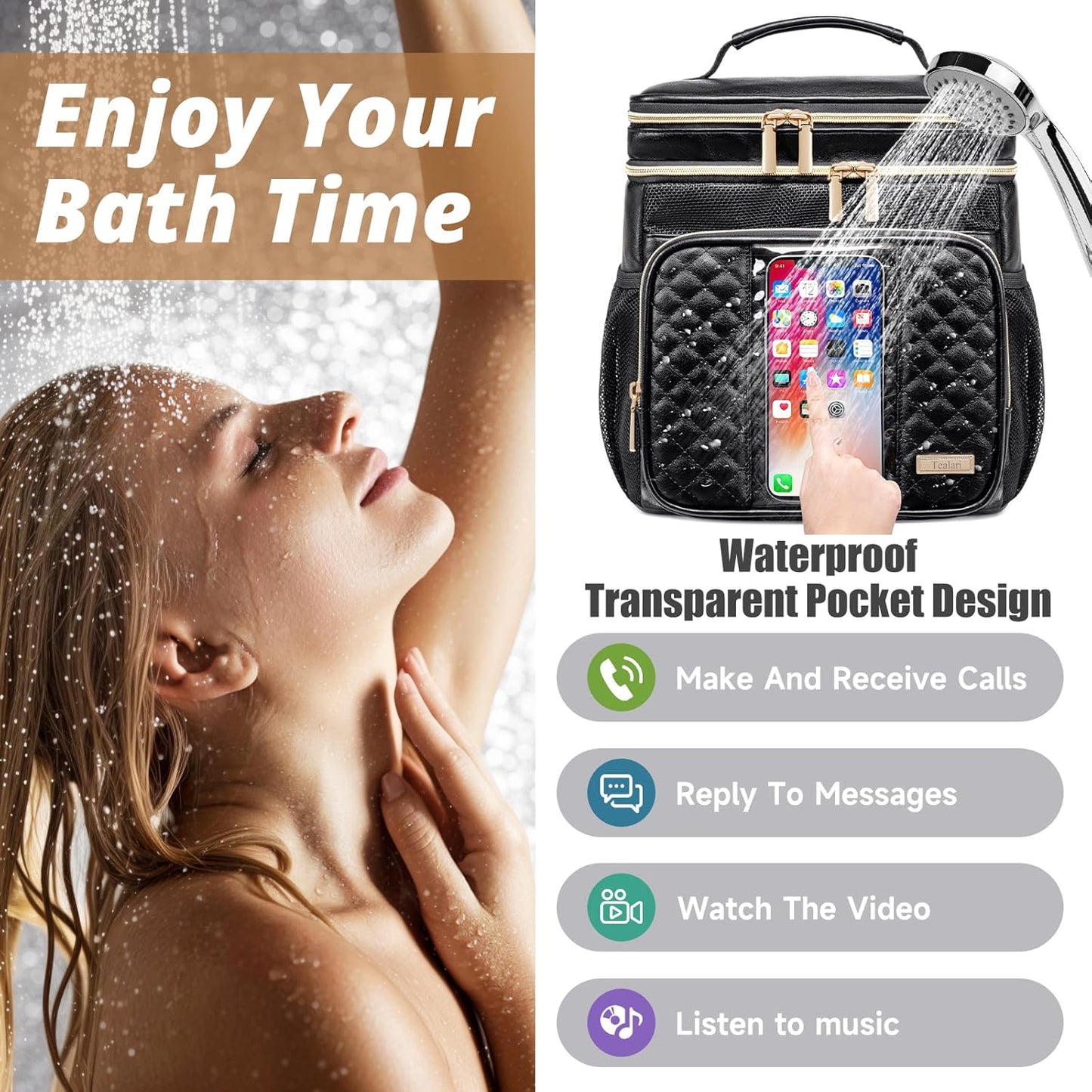 Large Leather Toiletry Bag for Women Men,Bathroom Bag,Water Resistant Portable Shower Caddy for College Dorm,Hanging Toiletry Bags for Traveling,Gym Camping Cruise Ship Travel Essentials Shower Bag