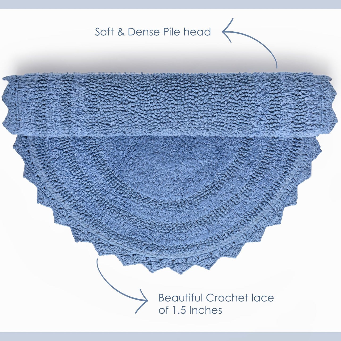 RAJRANG Bathroom Rug for Kitchen and Spa with Crochet Pattern Cotton Absorbent Soft Reversible Woven Bath Mat Parisian Blue Oval 34x21 Inches