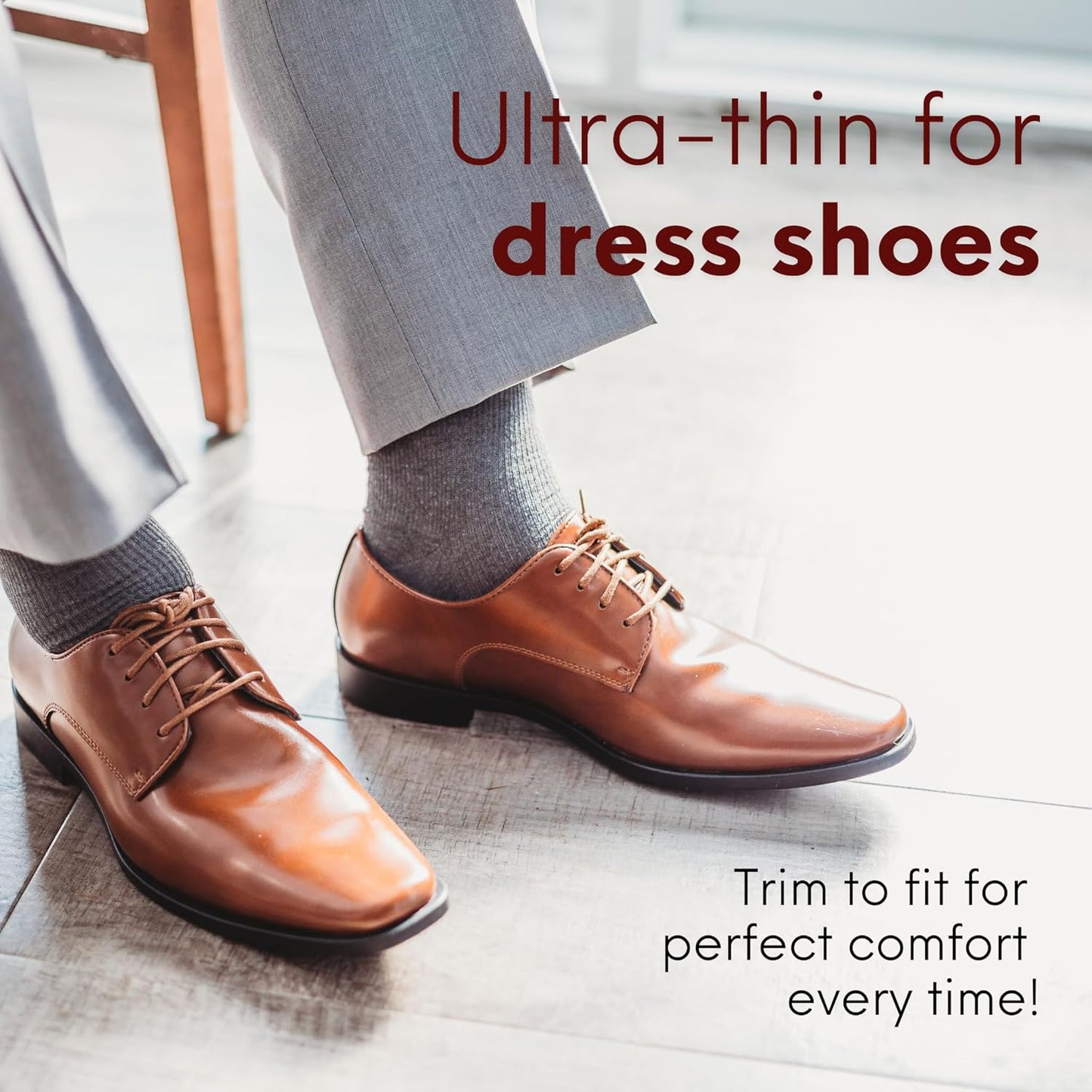 HANDARTE Leather Sockless Shoe Insoles | Thin Dress Shoe Inserts for Men | 100% Natural Goatskin - ChromeFree, Anti Sweat & Anti-Odor (US M9.5 | EU43)