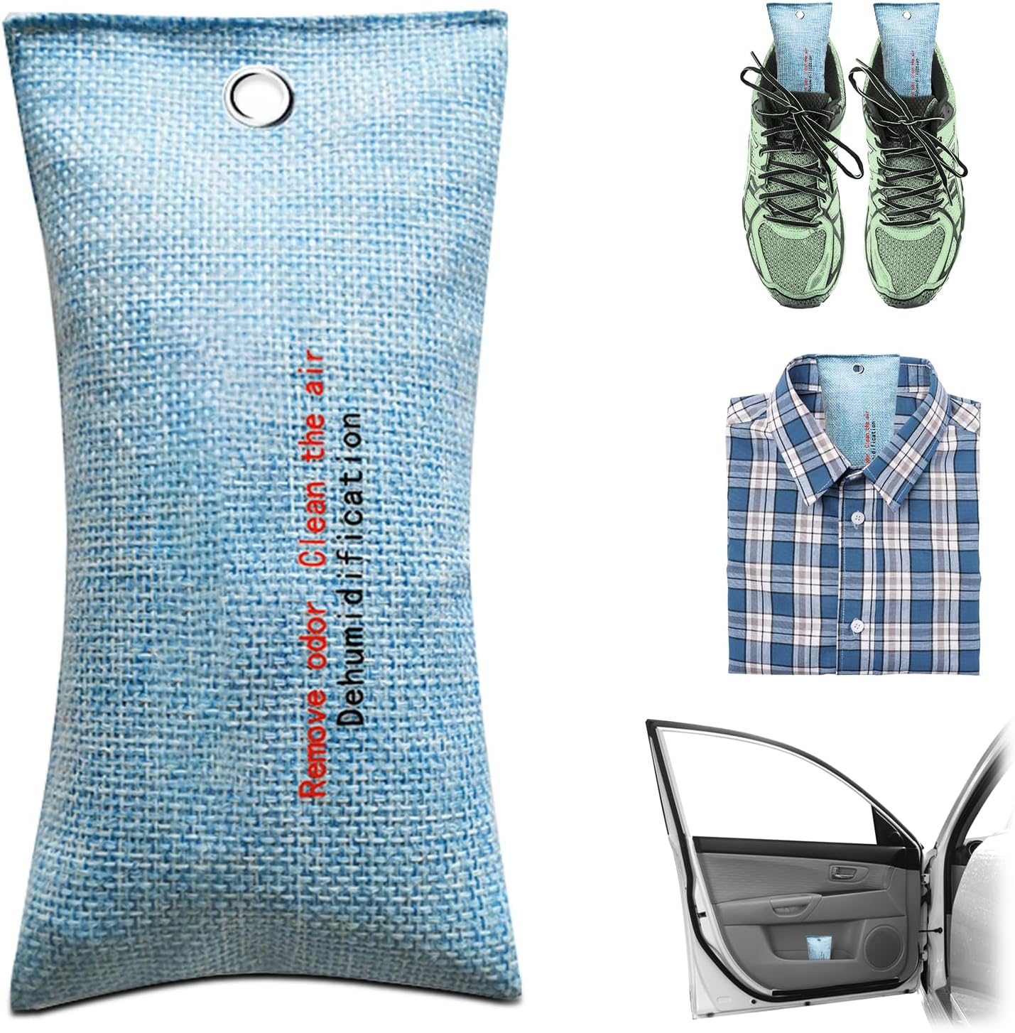 4 Pack charcoal odor absorber,Bamboo Charcoals Air Purifying Bag Charcoals Deodorizer Eliminator for Strong Odors in Car, Closet, Shoe, Basement (75G* 4 Pack Blue, Unscented)