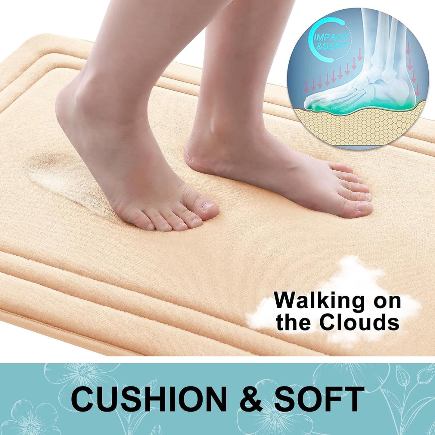 Grandaily Memory Foam Bath Mat Rug 30x20, Ultra Soft, Non-Slip and Absorbent Bathroom Rugs, Machine Wash Dry, Comfortable Bath Carpet for Bathroom Floor, Tub and Shower, Beige