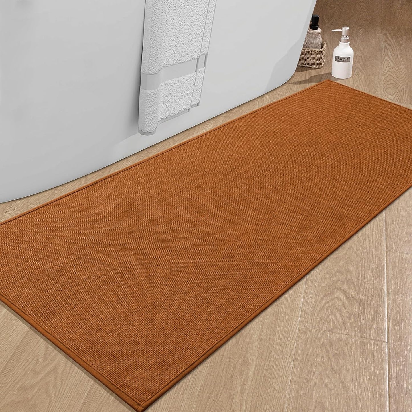 chakme Bathroom Rugs Mat 59x24, Ultra Thin Non Slip Bath Mat Large Quick Dry Absorbent Bath Mat for Bathroom Floor, (Orange, 59"x24")