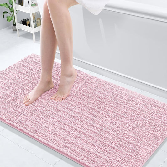 Arotive Luxury Chenille Bathroom Rug Mat, Extra Soft Thick Absorbent Shaggy Bath Rugs, Non-Slip Machine Wash Dry, Plush Bath Mats for Bathroom, Shower and Tub, 60x24, Pink