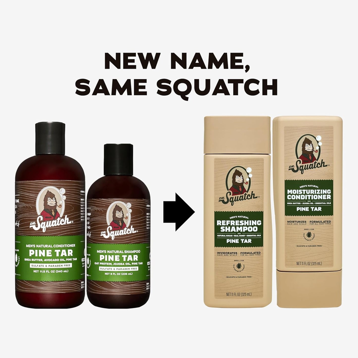 Dr. Squatch Natural Hair Bundle for Men - Healthy, Full Looking Hair - Pine Tar Shampoo (11 fl oz), Pine Tar Conditioner (11 fl oz)