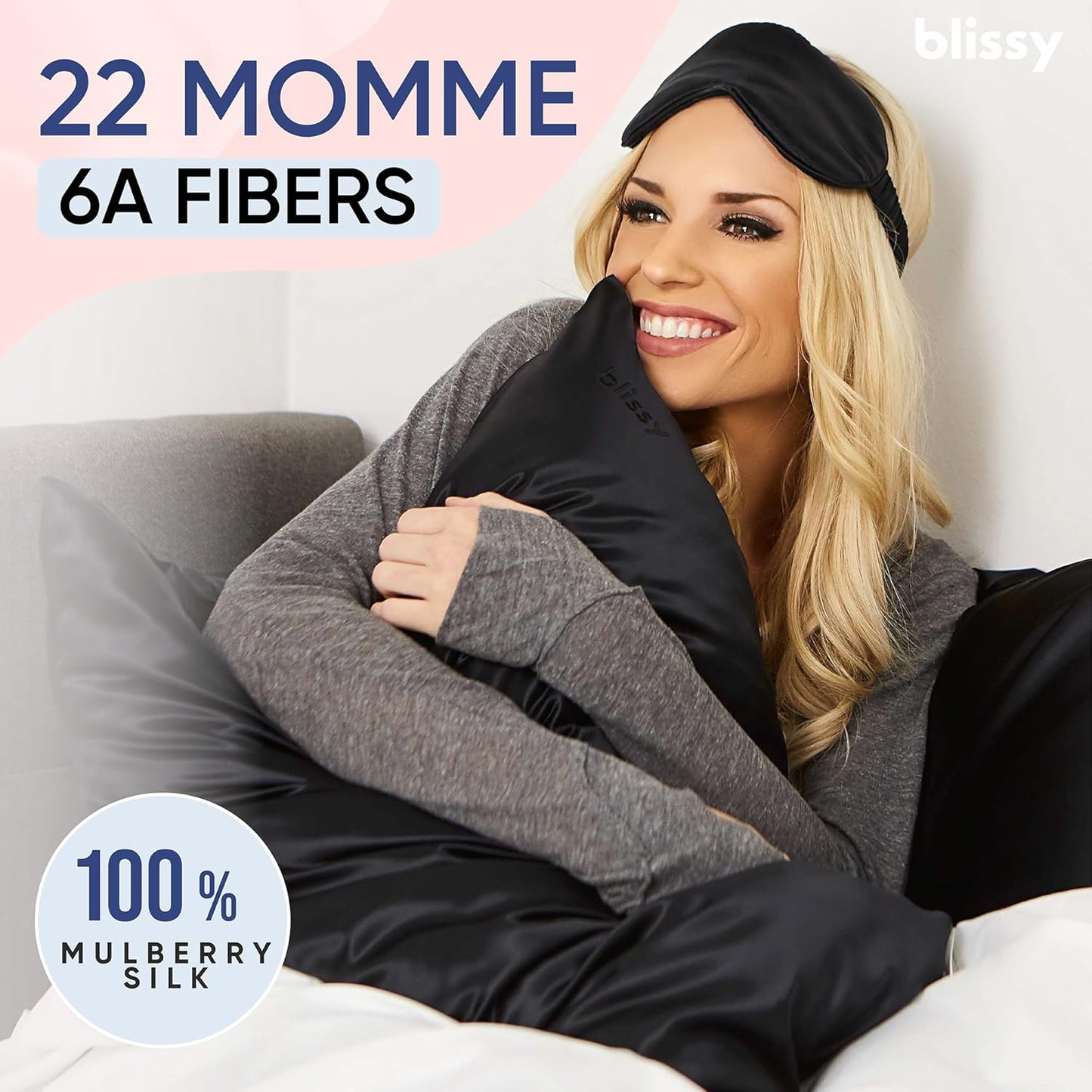 Blissy Silk Pillowcase - 100% Pure Mulberry Silk - 22 Momme 6A High-Grade Fibers - Silk Pillow Cover for Hair & Skin - Regular, Queen & King (Black, Standard)