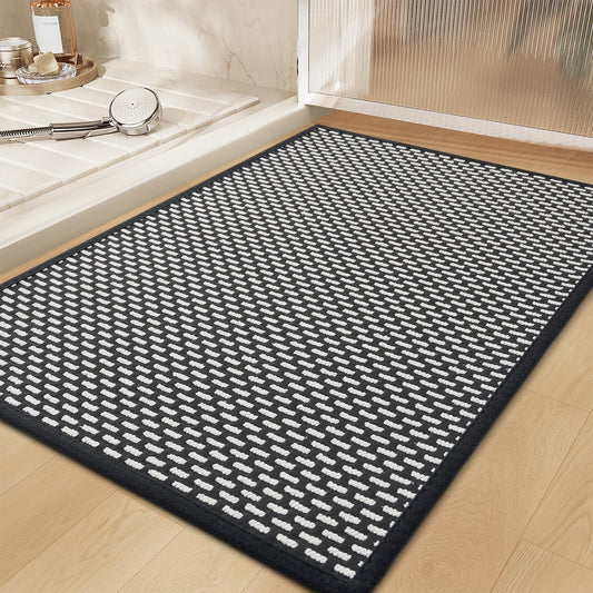 RESARE Non Slip Bath Mat - Machine Washable Bathroom Rugs, Super Absorbent, Non-Slip, No-Pile, Soft, Easy to Clean, Black, 17"x30"