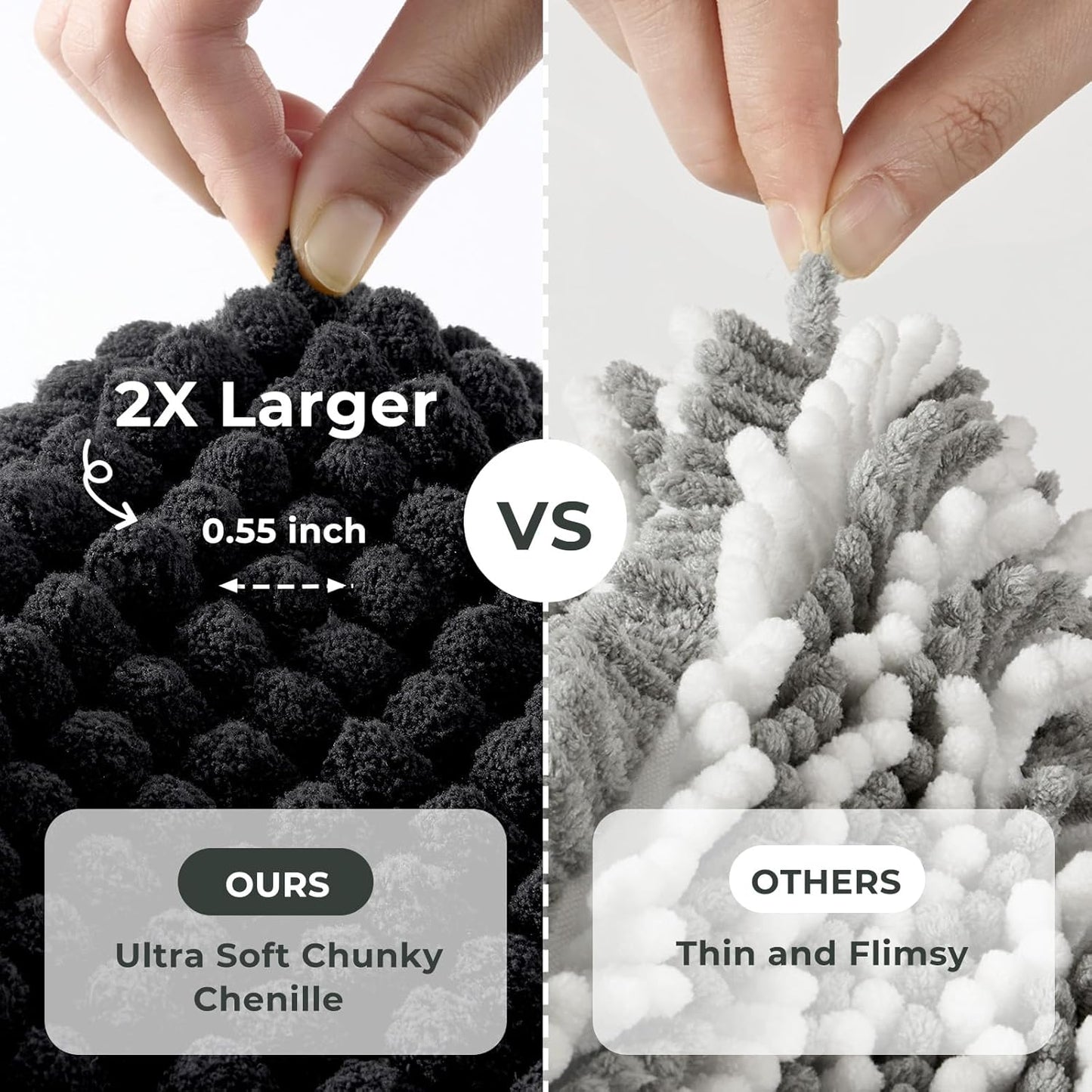 FRESHMINT Thick Chunky Chenille Bathroom Rugs 24"x36", Non Slip Bath Mat for Bathroom Floor, Large Soft Bathroom Decor Accessories, Cute Shower Mat Water Absorbent, Washable, Black